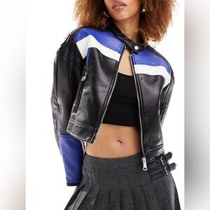 Brand new, never worn Lioness Nueve Biker Jacket in Black & Blue